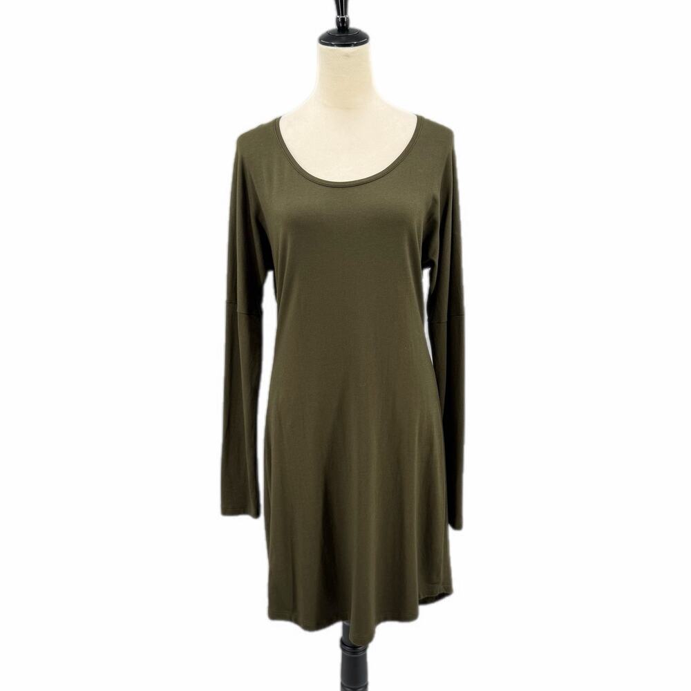Peruvian Connection Olive Green Pima Cotton Knit Long Sleeve T-Shirt Midi Dress